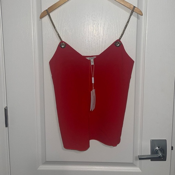 NEW Derek Lam 10 Crosby Red Blouse Tank Gold Chain Straps Size 2 - Picture 2 of 8